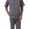 Gray Tone On Tone Windowpane Walking Suit 2 Piece Short Sleeve Set -Clothing Shop 2321 GRAY
