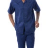 Navy Tone On Tone Windowpane Walking Suit 2 Piece Short Sleeve Set -Clothing Shop 2321 NAVY