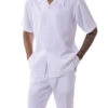 White Tone On Tone Windowpane Walking Suit 2 Piece Short Sleeve Set -Clothing Shop 2321 WHITE