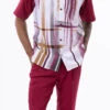 Burgundy Gradient Color Stripe Design Walking Suit 2 Piece Short Sleeve Set 1 Burgundy Gradient Color Stripe Design Walking Suit 2 Piece Short Sleeve Set -Clothing Shop 2324 BURGUNDY