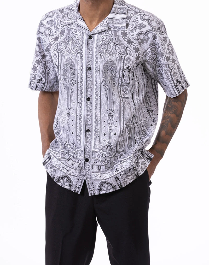 Black Floral Pattern Walking Suit 2 Piece Short Sleeve Set 4 Black Floral Pattern Walking Suit 2 Piece Short Sleeve Set - Image 2