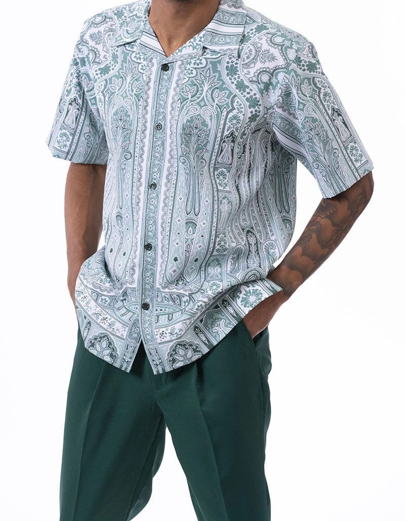 Emerald Floral Pattern Walking Suit 2 Piece Short Sleeve Set 4 Emerald Floral Pattern Walking Suit 2 Piece Short Sleeve Set - Image 2