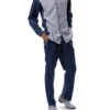 Navy Weave Printed 2 Piece Long Sleeve Walking Suit Set -Clothing Shop 2360Navy