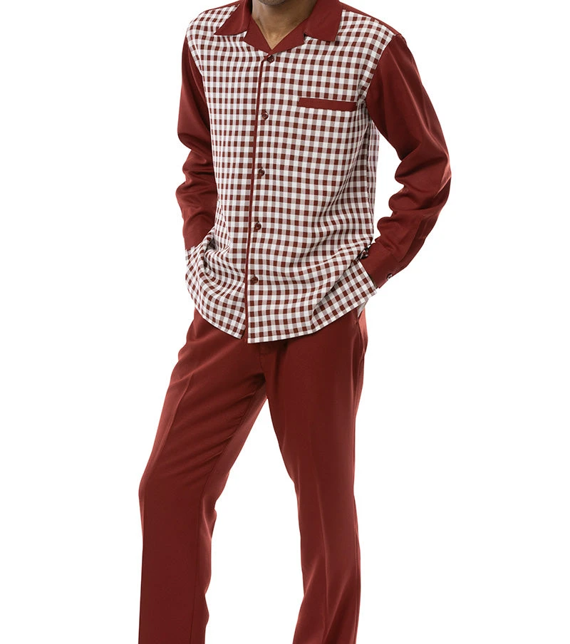 Brick Checkered 2 Piece Long Sleeve Walking Suit Set 3 Brick Checkered 2 Piece Long Sleeve Walking Suit Set