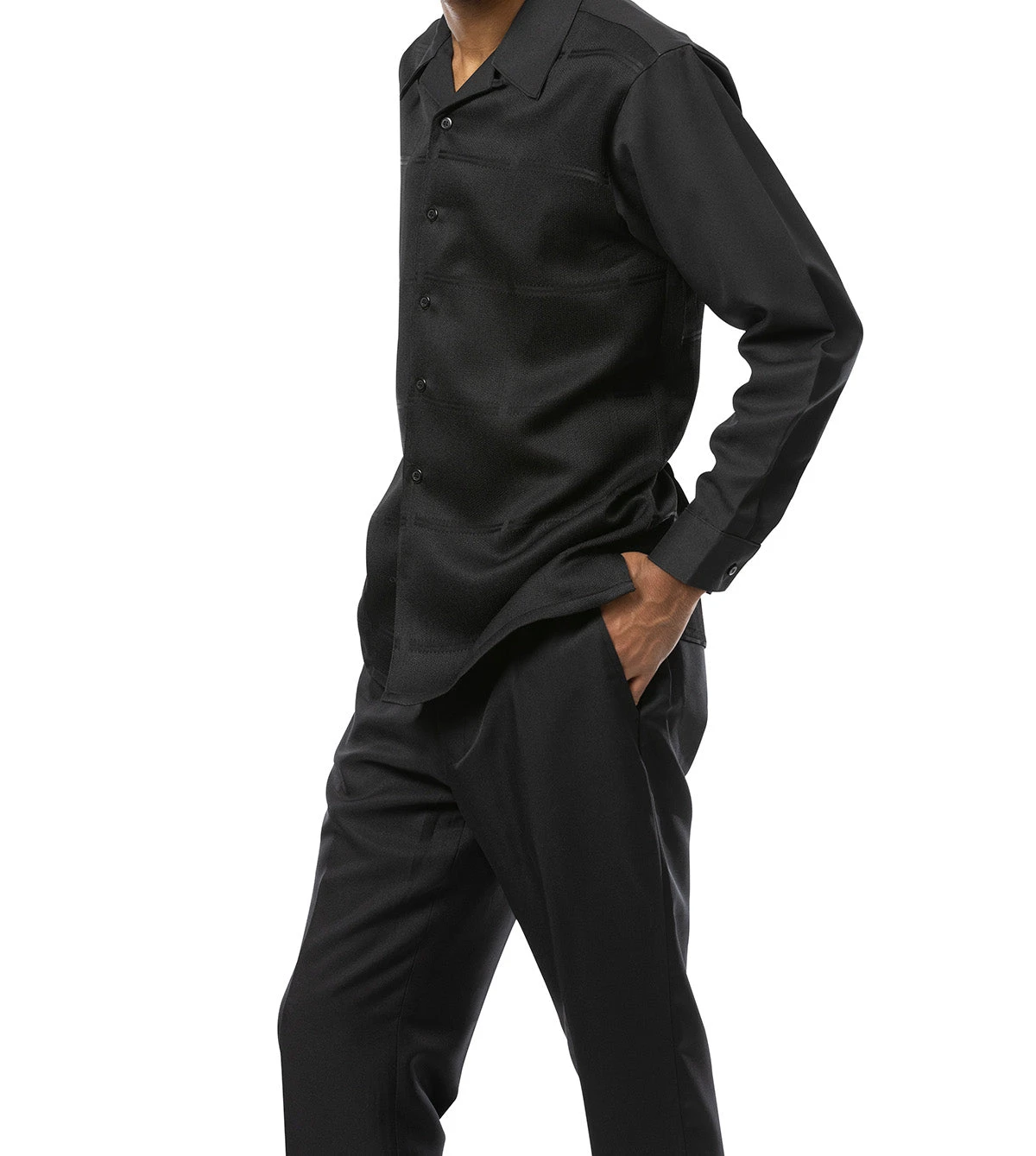 Black Tone-on-Tone 2 Piece Long Sleeve Walking Suit Set 3 Black Tone-on-Tone 2 Piece Long Sleeve Walking Suit Set