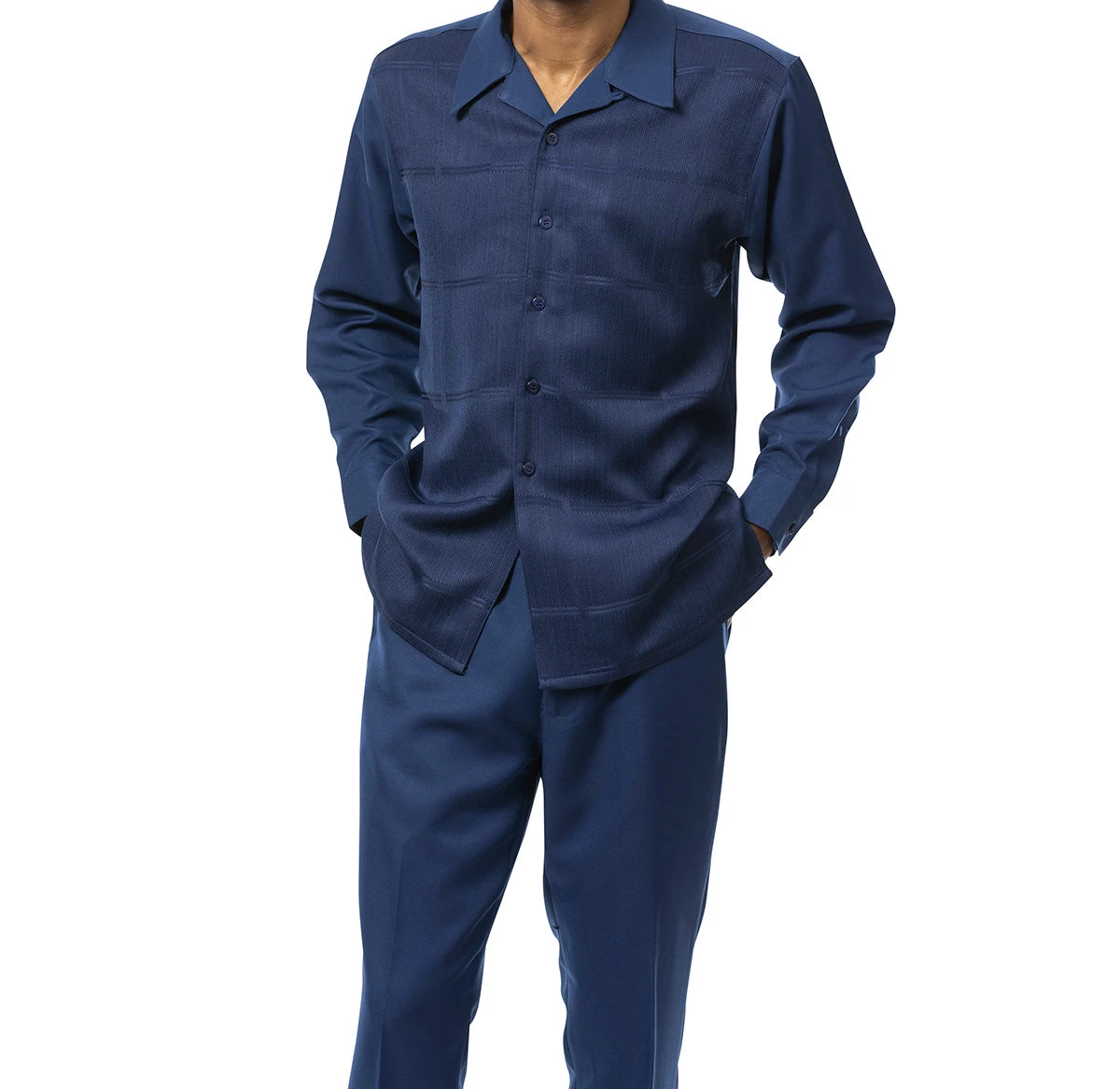 Navy Tone-on-Tone 2 Piece Long Sleeve Walking Suit Set 3 Navy Tone-on-Tone 2 Piece Long Sleeve Walking Suit Set