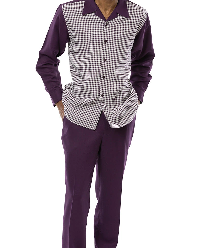 Plum Mini-Checkered 2 Piece Long Sleeve Walking Suit Set 3 Plum Mini-Checkered 2 Piece Long Sleeve Walking Suit Set