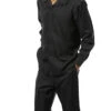 Black Tone-on-Tone Design 2 Piece Long Sleeve Walking Suit Set -Clothing Shop 2372Black