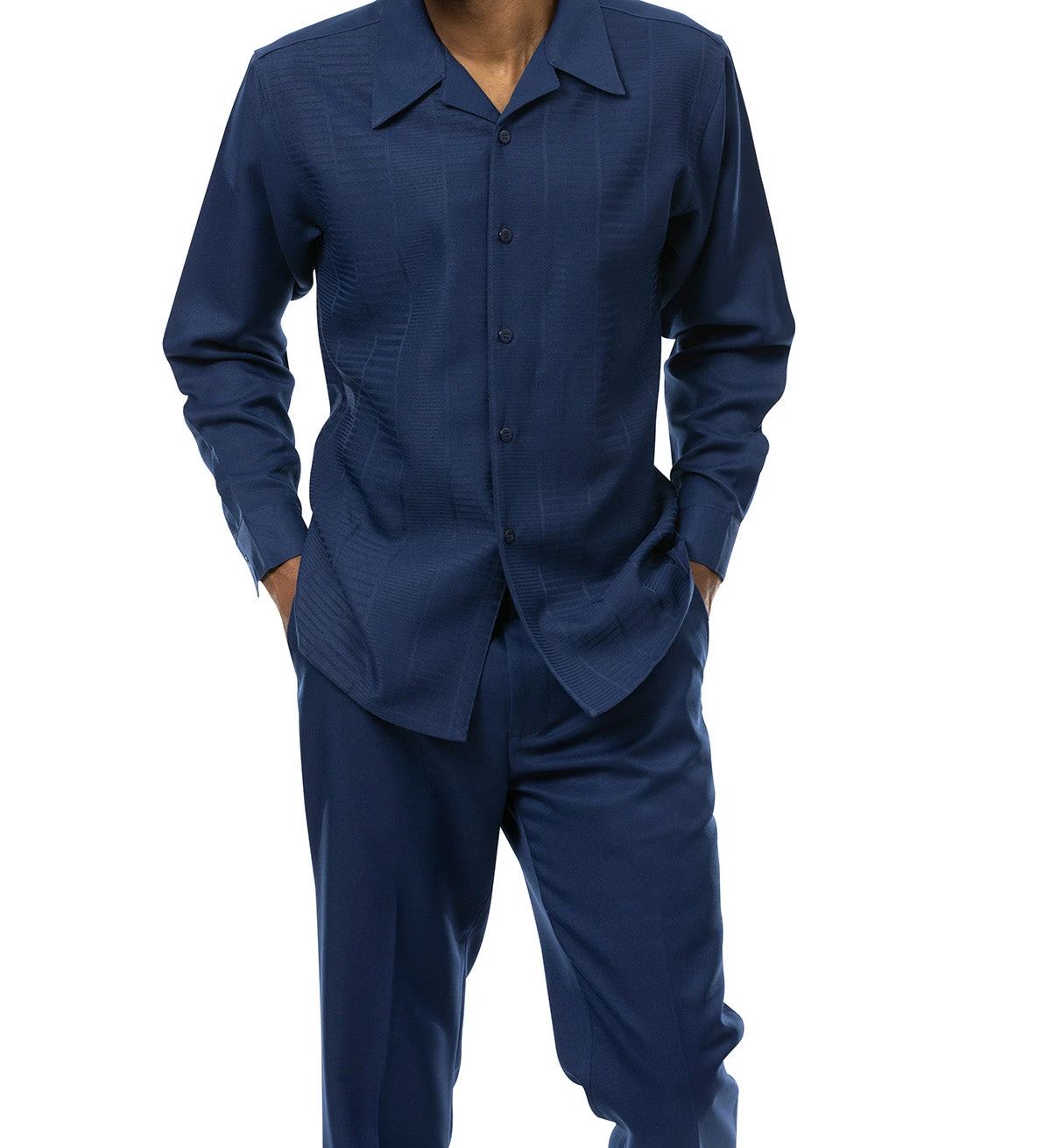 Navy Tone-on-Tone Design 2 Piece Long Sleeve Walking Suit Set 3 Navy Tone-on-Tone Design 2 Piece Long Sleeve Walking Suit Set
