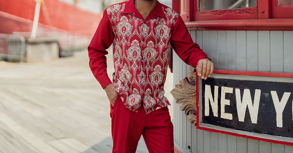 Red Wine Front Print Design 2 Piece Long Sleeve Walking Suit Set 3 Red Wine Front Print Design 2 Piece Long Sleeve Walking Suit Set