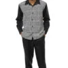 Black Square Patterned 2 Piece Long Sleeve Walking Suit Set -Clothing Shop 2378Black 1