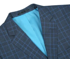 Regular Fit 2 Piece Dress Suit Windowpane In Blue -Clothing Shop 293 6 3