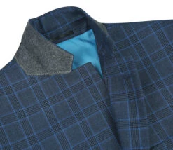 Regular Fit 2 Piece Dress Suit Windowpane In Blue -Clothing Shop 293 6 4