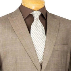 Pompey Collection - Men's Glen Plaid Dress Suit 2 Piece Regular Fit In Tan -Clothing Shop 2RW 1 TAN 3