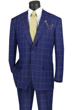(50R) Neptune Collection - Regular Fit Windowpane Suit 2 Piece In Navy