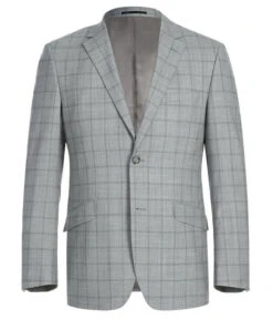 100% Wool Slim Fit Windowpane Dress Suit 2 Piece In Gray