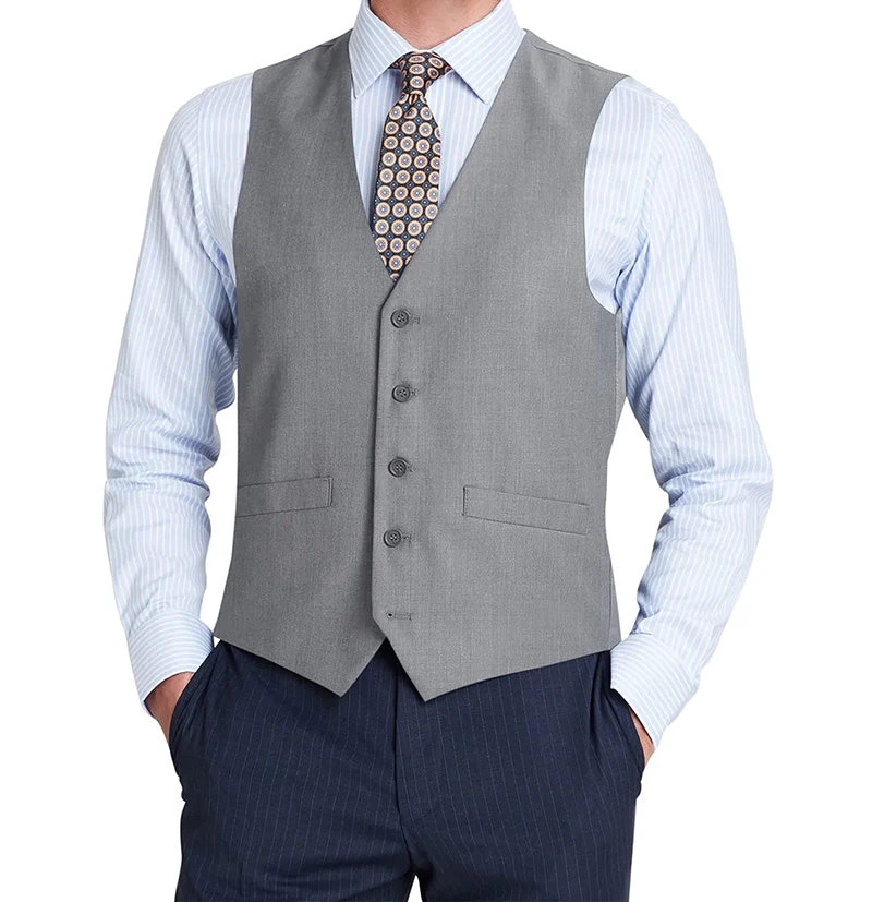 Vanderbilt Collection- Classic Dress Vest 5 Buttons Regular Fit In Gray 3 Vanderbilt Collection- Classic Dress Vest 5 Buttons Regular Fit In Gray