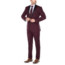 Burgundy 2 Piece Tuxedo Shawl Lapel Slim Fit -Clothing Shop 2 2