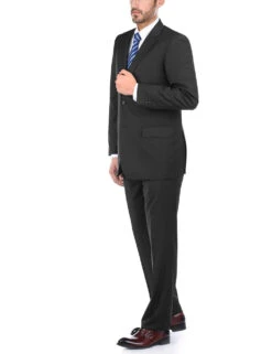 Bevagna Collection - Black 100% Virgin Wool Regular Fit Pick Stitched 2 Piece Suit -Clothing Shop 2 baaf1965 51fe 41e3 b3be befbbb70ee9f