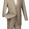 Pompey Collection - Men's Glen Plaid Dress Suit 2 Piece Regular Fit In Tan -Clothing Shop 2rw 1 tan s
