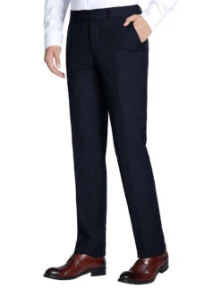 Dress Pants Regular Leg Un-Hemmed Bottoms In Dark Navy