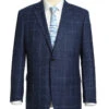 Wool And Silk Regular Fit Blazer Windowpane Pattern In Navy -Clothing Shop 4Z8A0576