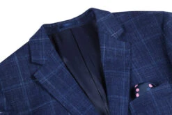 Wool And Silk Regular Fit Blazer Windowpane Pattern In Navy -Clothing Shop 4Z8A0626
