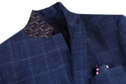 Wool And Silk Regular Fit Blazer Windowpane Pattern In Navy -Clothing Shop 4Z8A0627