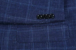 Wool And Silk Regular Fit Blazer Windowpane Pattern In Navy -Clothing Shop 4Z8A0629