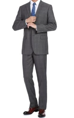 Trevi Collection - 2 Piece Suit 2 Buttons Glen Plaid Regular Fit In Gray -Clothing Shop 4Z8A0849