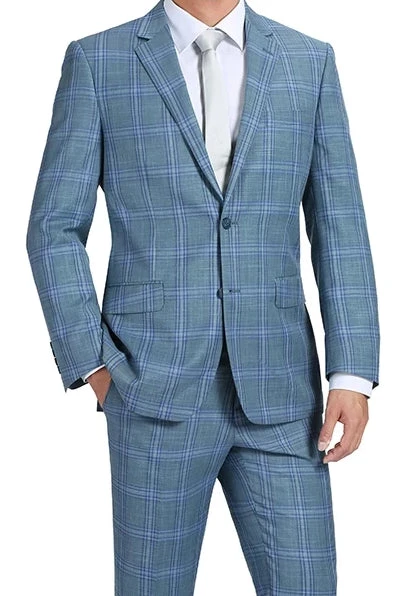 Regular Fit 2 Piece Suit Glen Plaid In Blue 3 Regular Fit 2 Piece Suit Glen Plaid In Blue