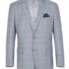 100% Wool Windowpane Pattern Regular Fit 2 Button Blazer In Stone Blue -Clothing Shop 4Z8A5283