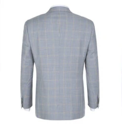 100% Wool Windowpane Pattern Regular Fit 2 Button Blazer In Stone Blue -Clothing Shop 4Z8A5289