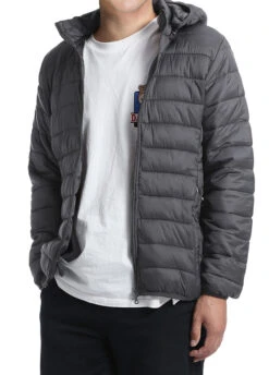 Men's Quilted Puffer Jacket With Detachable Hood In Gray -Clothing Shop 4Z8A5874 S 9ec8b094 0230 4d01 8b90 19acc98f8c7d