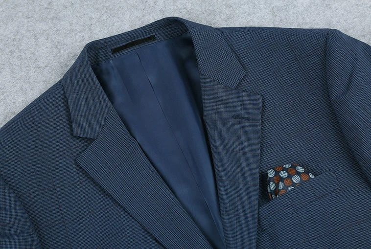 100% Wool Mini Check Pattern Regular Fit 2 Button Blazer In Blue 4 100% Wool Mini Check Pattern Regular Fit 2 Button Blazer In Blue - Image 2