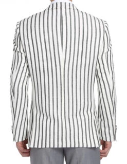 Black Striped Linen Blend Slim Fit 2 Button Blazer -Clothing Shop 4Z8A7408 S