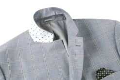 100% Wool Windowpane Pattern Regular Fit 2 Button Blazer In Stone Blue -Clothing Shop 4Z8A7615