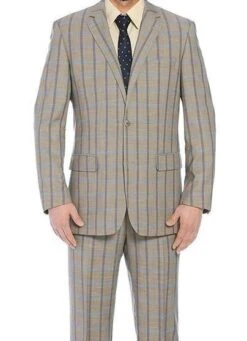 Bova Collection - Stretch Suit 2 Piece Tan Glen Plaid Regular Fit