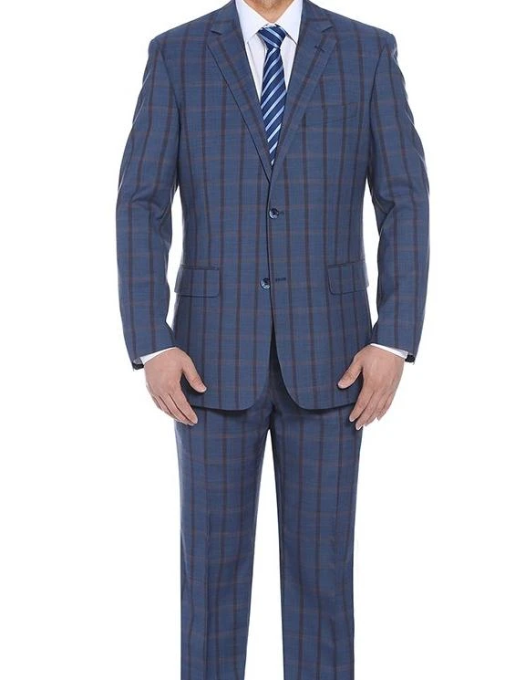 Bova Collection - Stretch Suit 2 Piece Blue Glen Plaid Regular Fit 3 Bova Collection - Stretch Suit 2 Piece Blue Glen Plaid Regular Fit