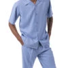 Men's 2 Piece Walking Suit Summer Short Sleeves In Carolina Blue -Clothing Shop 696 Carolina