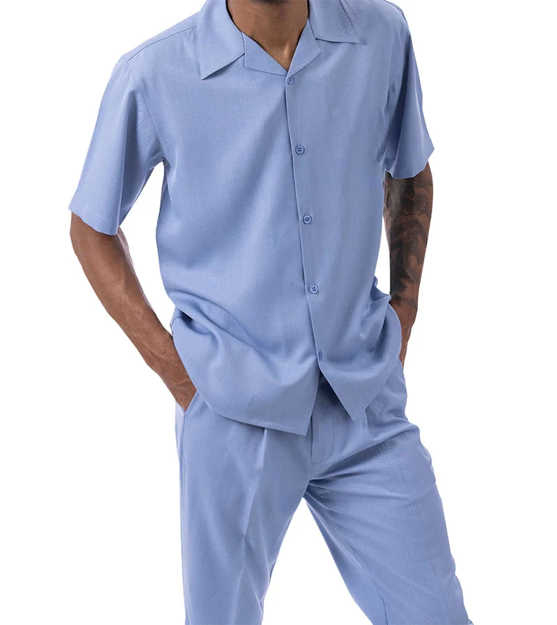 Men's 2 Piece Walking Suit Summer Short Sleeves In Carolina Blue 3 Men's 2 Piece Walking Suit Summer Short Sleeves In Carolina Blue