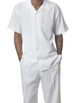 Men's 2 Piece Walking Suit Summer Short Sleeves In White