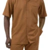 Men's 2 Piece Walking Suit Summer Short Sleeves In Cognac -Clothing Shop 696 cognac