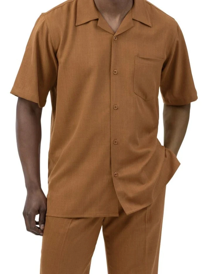 Men's 2 Piece Walking Suit Summer Short Sleeves In Cognac 3 Men's 2 Piece Walking Suit Summer Short Sleeves In Cognac