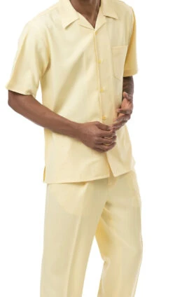 (XL/40) Men's 2 Piece Walking Suit Summer Short Sleeves In Yellow