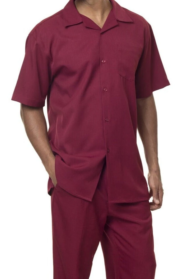 Men's 2 Piece Walking Suit Summer Short Sleeves In Burgundy 3 Men's 2 Piece Walking Suit Summer Short Sleeves In Burgundy