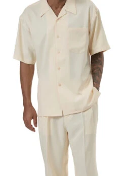 Men's 2 Piece Walking Suit Summer Short Sleeves In Butter