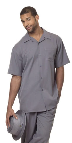 Men's 2 Piece Walking Suit Summer Short Sleeves In Gray