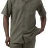 Men's 2 Piece Walking Suit Summer Short Sleeves In Olive -Clothing Shop 696 olive