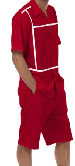 Cranberry Minimalist Line Design 2 Piece Short Sleeve Walking Suit With Shorts